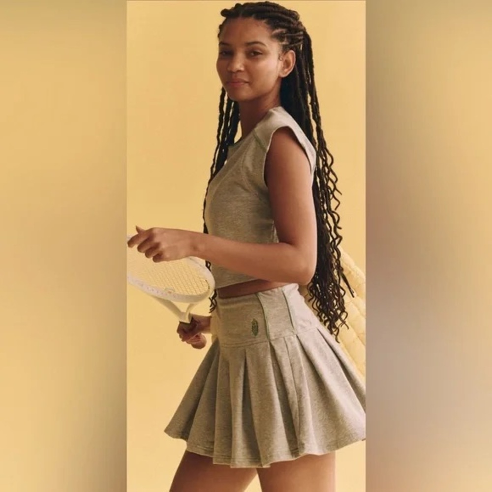 NEW SET! Free People Movement HOME BASE Cap-Sleeve Top Skirt Set GRAY Size SMALL - Picture 3 of 16